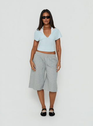 Beea Layered Halter Short Sleeve Top Blue / White