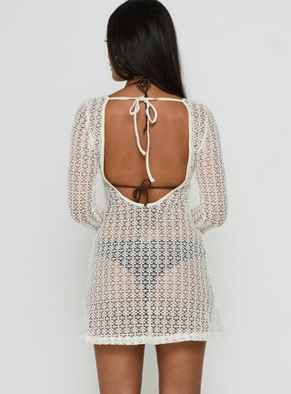 Lisella Long Sleeve Crochet Mini Dress Cream