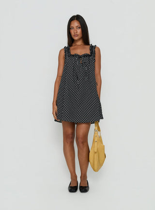 Swing Mini Dress Black Polka Dot
