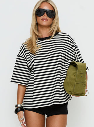 Settle Down Short Sleeve Top Black  White Stripe