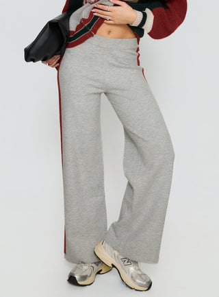 Brandyce Straight Leg Knit Pants Grey  Red