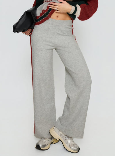 Brandyce Straight Leg Knit Pants Grey  Red