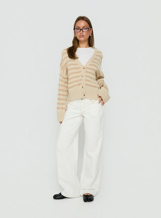 Karlson Striped Cardigan Beige Stripe