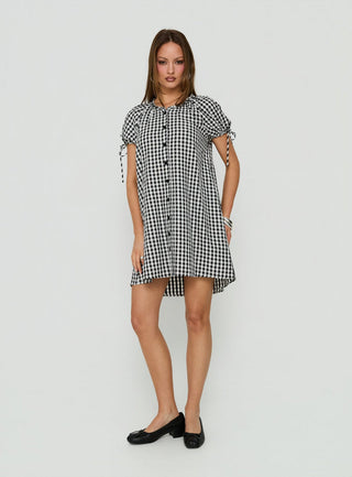 Angelikah Babydoll Mini Dress Black / White Gingham