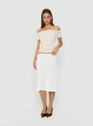 Coralyne Pointelle Midi Skirt White