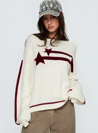 Star Track Graphic Jumper Cream  Red