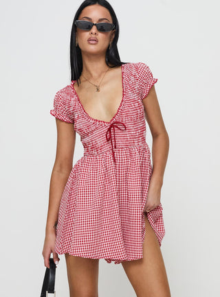 Wescott Gingham Playsuit Red  White