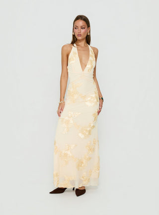 Rousseau Halter Maxi Dress Yellow