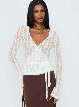 Melara Lace Long Sleeve Wrap Top White