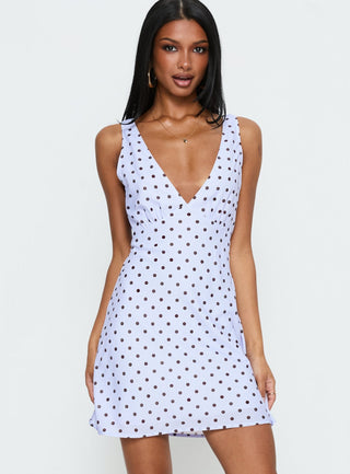 Nellie Mini Dress Blue  Brown Polka Dot