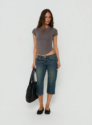 Ceilea Ultra Low Rise Denim Capri Pants Dirty Blue