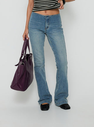 Flow Rider No Waist Low Rise Bootleg Jean Vintage Blue Wash