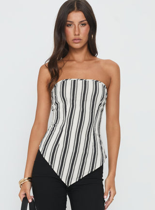 Palo Alto Strapless Scarf Top Black  White Stripe