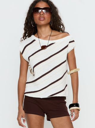 Ashfield Off Shoulder Top White  Beige Stripe