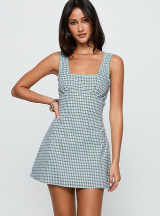 Dasha Mini Dress Blue  Brown Check