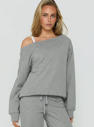 Wellness Off The Shoulder Sweatshirt Dark Grey Marle