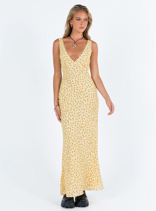 Nellie Maxi Dress Yellow  Red Floral
