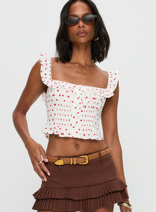 Isadoria Frill Top White  Red Polka