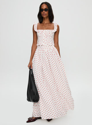 Valerio Maxi Skirt White  Red