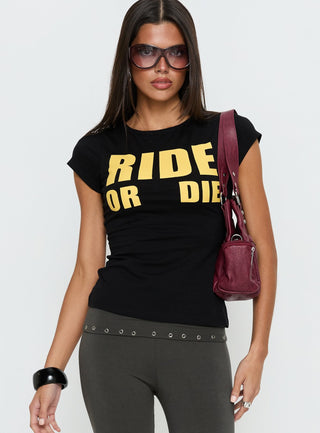Ride Or Die Graphic Top Black  Yellow