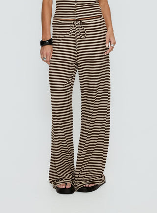 Gavrielle Jersey Wide Leg Pants Chocolate  Cream Stripe