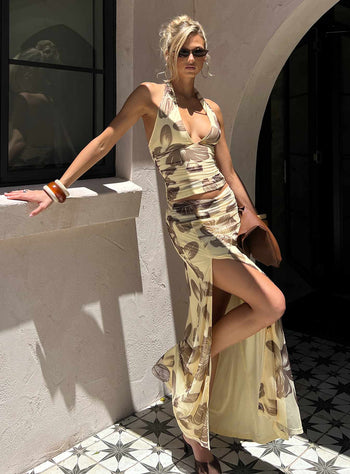 Roselin Mesh Maxi Skirt Brown Floral