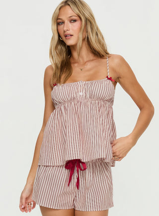 Chill Club Sleep Peplum Top Red  White Stripe
