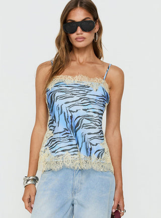 Orisse Lace Trim Cami Top Blue Zebra Multi