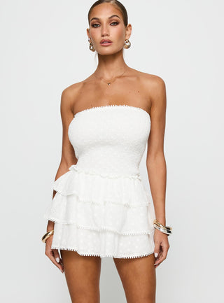 Sunkiss Frill Mini Dress White  Broderie