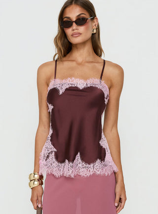 Orisse Lace Trim Cami Top Plum / Pink