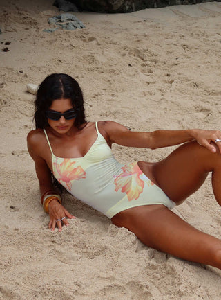 Bobbette V Neck One Piece Yellow Floral