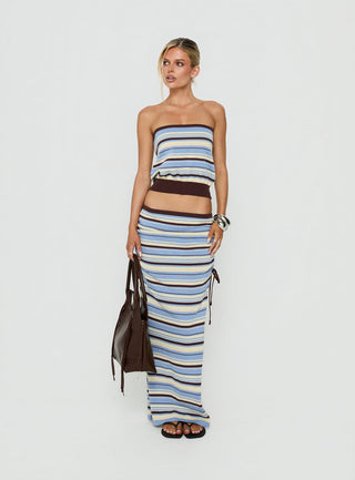 Osamie Knit Drawstring Maxi Skirt Multi Stripe