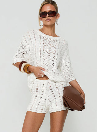 Rheara Knit Tie Waist Shorts White