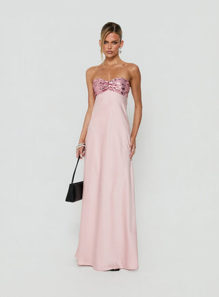 See The Vision Sequin Bust Strapless Maxi Dress Pink