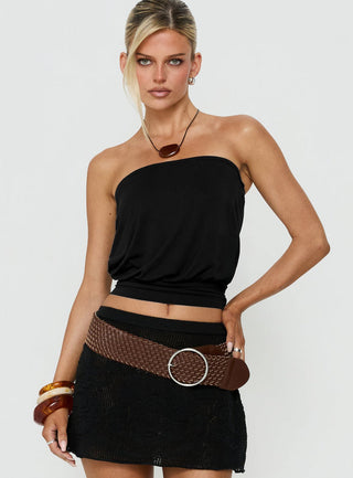 Wryn Strapless Blouson Tie Detail Top Black