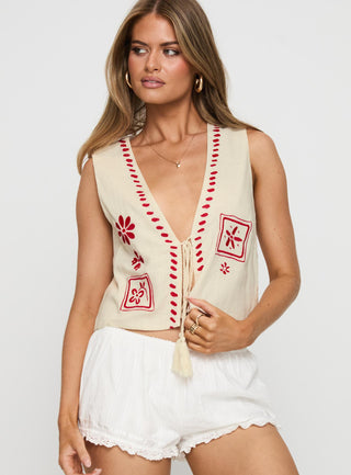 Grazia Vest Top Cream  Red