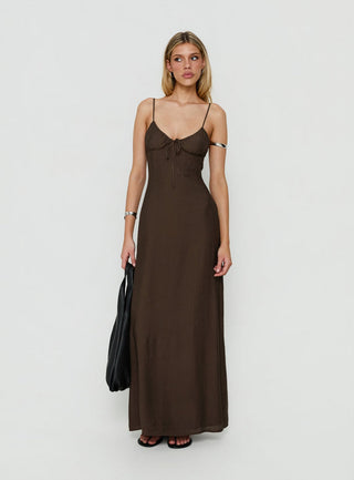 Odalia Tie Detail Maxi Dress Chocolate