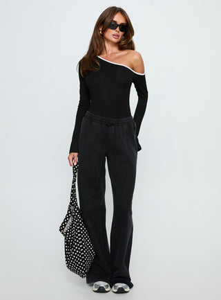 Andrielle One Shoulder Long Sleeve Bodysuit Black  White