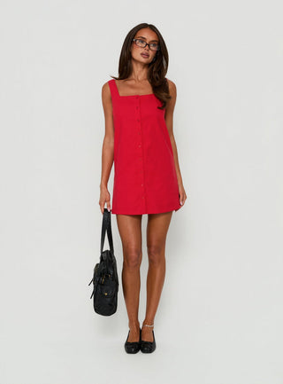 Tassia Square Neck Button Front Mini Dress Red