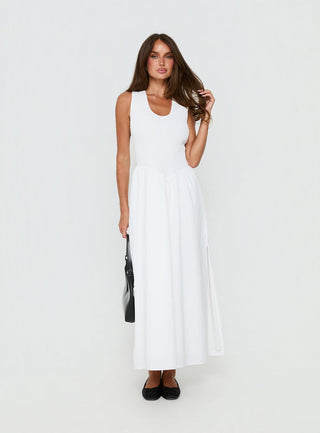 Highgate Drop Waist Pleat Detail Maxi Dress White