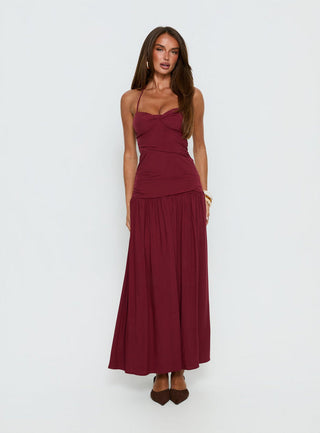 Marguerite Halter Maxi Dress Ruby Wine Petite
