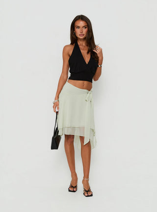 Ophella Tie Waist Chiffon Midi Skirt Sage