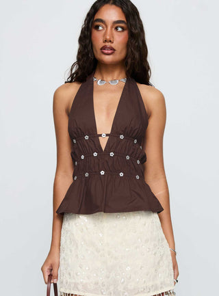 Movies End Halter Top Brown