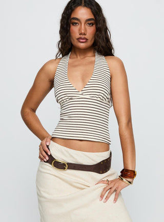Whimsy Halter Top Chocolate  White Stripe