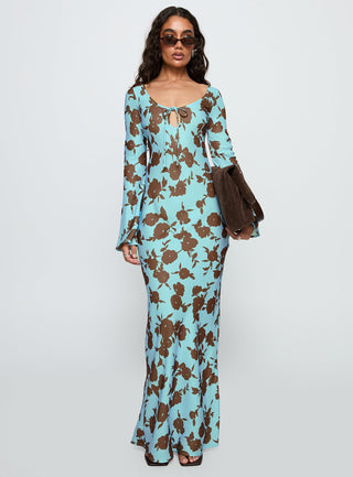 Elorie Long Sleeve Maxi Dress Blue  Brown