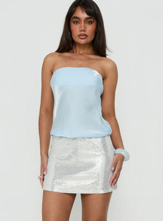 Rosabetta Strapless Tiered Mini Dress Blue / Silver