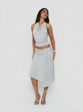Iselda Draped Midi Skirt Grey Marle