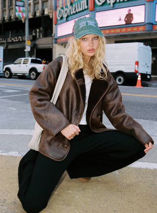 Nunez Faux Leather Jacket Washed Brown  Black