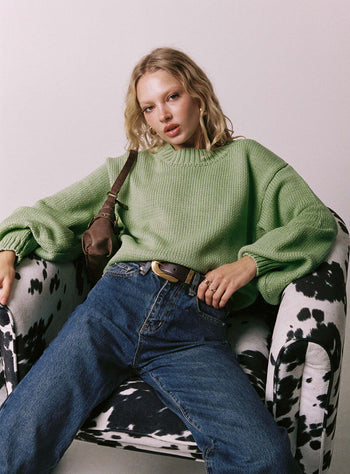 Harmony Balloon Sleeve Knit Sweater Sage