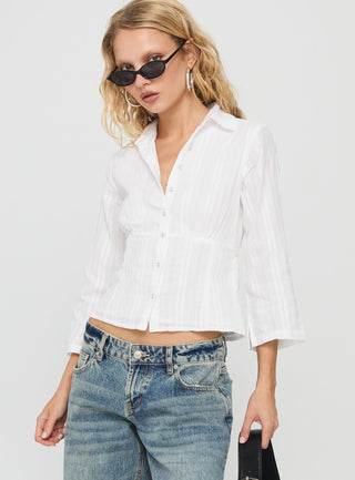Taelynn 34 Sleeve Button Up Shirt White